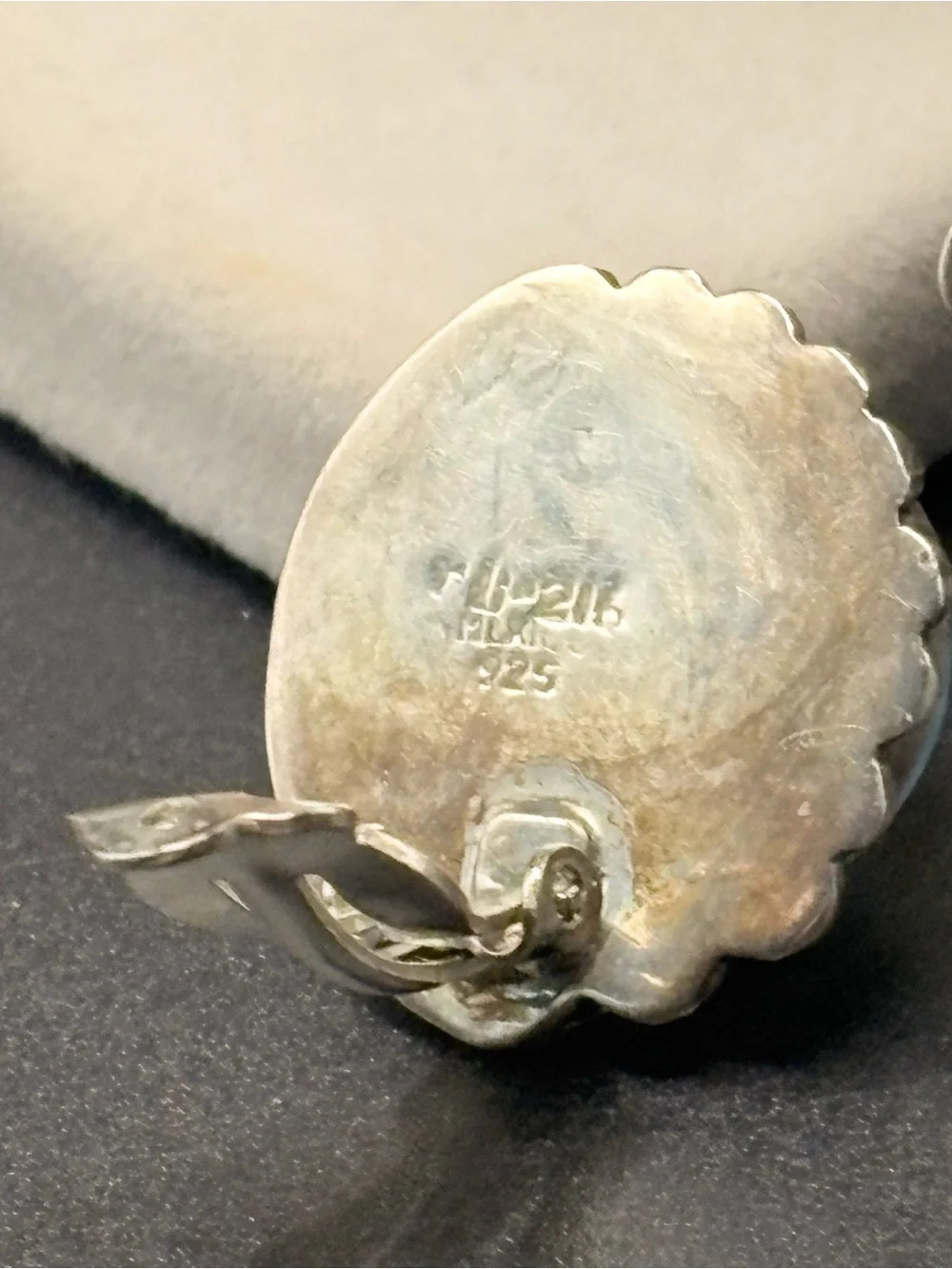 Mexico 925 Sterling Silver Larimar Leaf Clip On Earrings Artisan Vintage